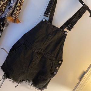 Free People Black Denim Overall Dress